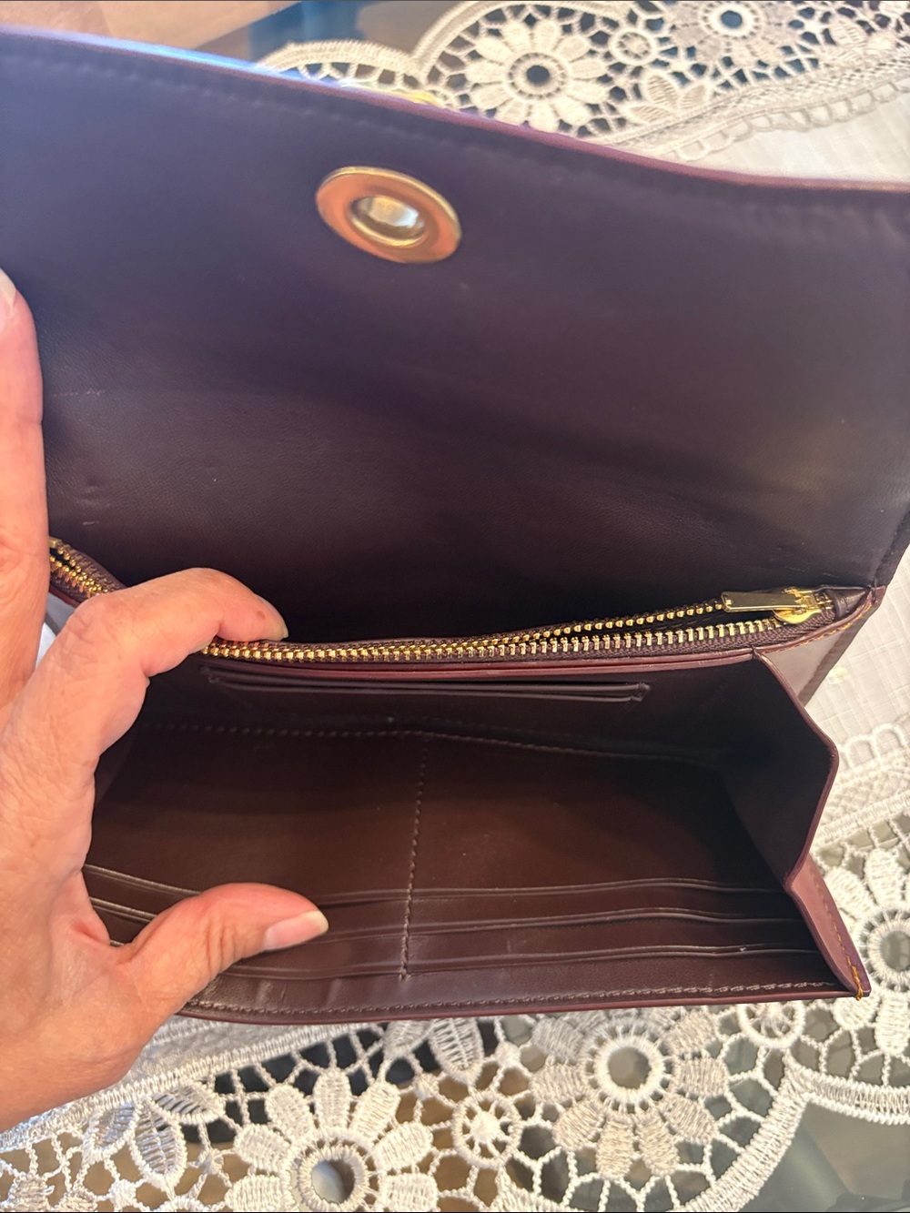 Coach Brown Signature Floral Turnlock Continental Wallet with Gold Hardware - Picture 6 of 11